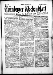 Grünberger Wochenblatt: Zeitung für Stadt und Land, No.85. ( 10. April 1919 )
