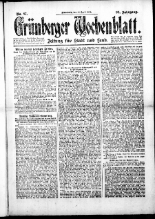 Grünberger Wochenblatt: Zeitung für Stadt und Land, No.87. ( 12. April 1919 )