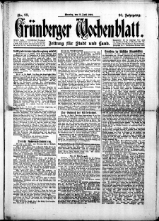 Grünberger Wochenblatt: Zeitung für Stadt und Land, No.89. ( 15. April 1919 )