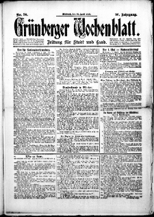 Grünberger Wochenblatt: Zeitung für Stadt und Land, No.90. ( 16. April 1919 )