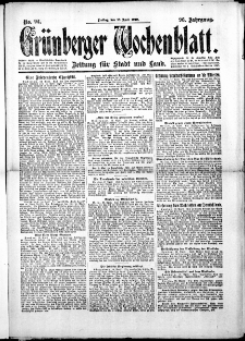 Grünberger Wochenblatt: Zeitung für Stadt und Land, No.92. ( 18. April 1919 )