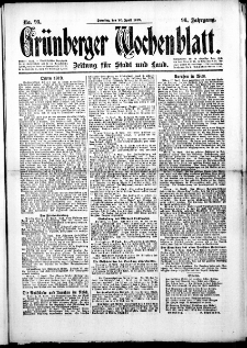 Grünberger Wochenblatt: Zeitung für Stadt und Land, No.93. ( 20. April 1919 )