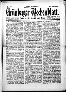Grünberger Wochenblatt: Zeitung für Stadt und Land, No.94. ( 23. April 1919 )