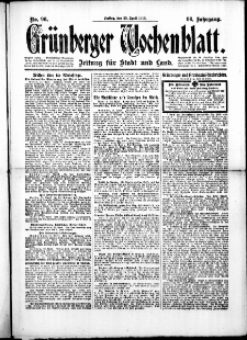 Grünberger Wochenblatt: Zeitung für Stadt und Land, No.96. ( 25. April 1919 )