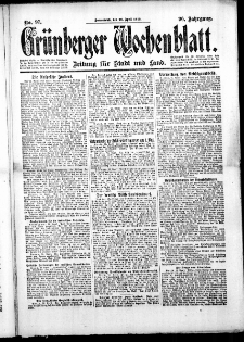 Grünberger Wochenblatt: Zeitung für Stadt und Land, No.97. ( 26. April 1919 )