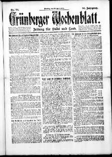 Grünberger Wochenblatt: Zeitung für Stadt und Land, No.99. ( 29. April 1919 )