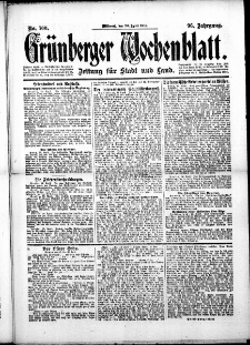Grünberger Wochenblatt: Zeitung für Stadt und Land, No.100. ( 30. April 1919 )