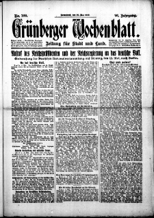 Grünberger Wochenblatt: Zeitung für Stadt und Land, No.109. ( 10. Mai 1919 )