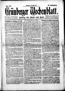 Grünberger Wochenblatt: Zeitung für Stadt und Land, No.120. ( 23. Mai 1919 )