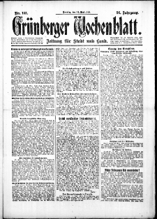 Grünberger Wochenblatt: Zeitung für Stadt und Land, No.122. ( 25. Mai 1919 )