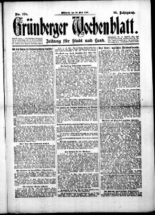 Grünberger Wochenblatt: Zeitung für Stadt und Land, No.124. ( 28. Mai 1919 )