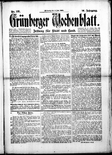 Grünberger Wochenblatt: Zeitung für Stadt und Land, No.129. ( 4. Juni 1919 )