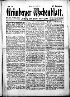 Grünberger Wochenblatt: Zeitung für Stadt und Land, No.131. ( 6. Juni 1919 )