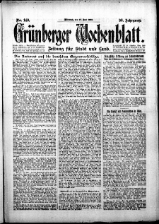 Grünberger Wochenblatt: Zeitung für Stadt und Land, No.140. ( 18. Juni 1919 )