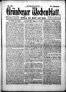 Grünberger Wochenblatt: Zeitung für Stadt und Land, No.141. ( 19. Juni 1919 )
