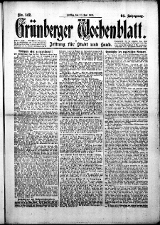 Grünberger Wochenblatt: Zeitung für Stadt und Land, No.142. ( 20. Juni 1919 )