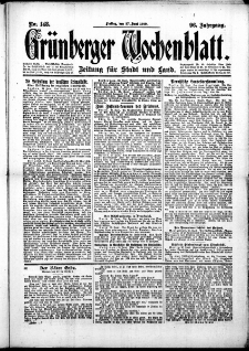 Grünberger Wochenblatt: Zeitung für Stadt und Land, No.148. ( 27. Juni 1919 )