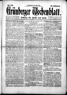 Grünberger Wochenblatt: Zeitung für Stadt und Land, No.149. ( 28. Juni 1919 )