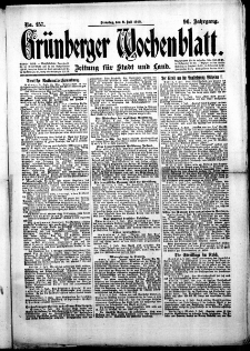 Grünberger Wochenblatt: Zeitung für Stadt und Land, No.157. ( 8. Juli 1919 )