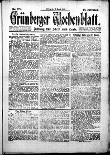 Grünberger Wochenblatt: Zeitung für Stadt und Land, No.178. ( 1. August 1919 )