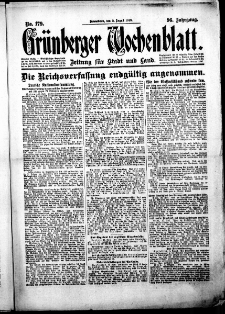 Grünberger Wochenblatt: Zeitung für Stadt und Land, No.179. ( 2. August 1919 )