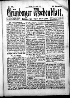Grünberger Wochenblatt: Zeitung für Stadt und Land, No.180. ( 3. August 1919 )