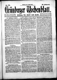 Grünberger Wochenblatt: Zeitung für Stadt und Land, No.181. ( 5. August 1919 )