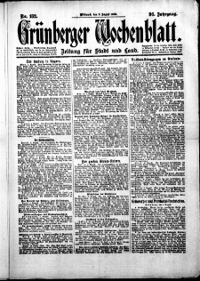 Grünberger Wochenblatt: Zeitung für Stadt und Land, No.182. ( 6. August 1919 )