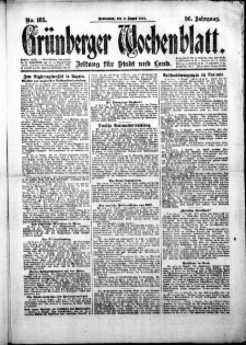 Grünberger Wochenblatt: Zeitung für Stadt und Land, No.185. ( 9. August 1919 )