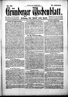 Grünberger Wochenblatt: Zeitung für Stadt und Land, No.187. ( 12. August 1919 )