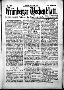 Grünberger Wochenblatt: Zeitung für Stadt und Land, No.189. ( 14. August 1919 )