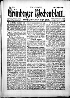 Grünberger Wochenblatt: Zeitung für Stadt und Land, No.190. ( 15. August 1919 )