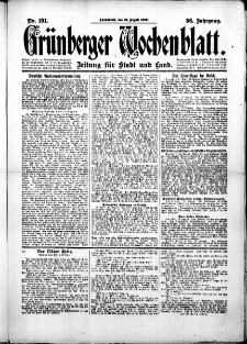 Grünberger Wochenblatt: Zeitung für Stadt und Land, No.191. ( 16. August 1919 )