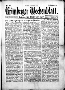 Grünberger Wochenblatt: Zeitung für Stadt und Land, No.197. ( 23. August 1919 )