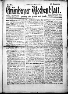 Grünberger Wochenblatt: Zeitung für Stadt und Land, No.211. ( 9. September 1919 )