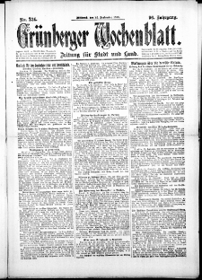 Grünberger Wochenblatt: Zeitung für Stadt und Land, No.224. ( 24. September 1919 )