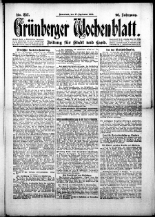 Grünberger Wochenblatt: Zeitung für Stadt und Land, No.227. ( 27. September 1919 )