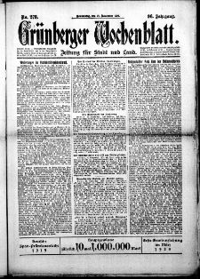 Grünberger Wochenblatt: Zeitung für Stadt und Land, No.278. ( 27. November 1919 )