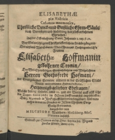 Elisabethae piae Victricis, Columna mnemonica, christliche Denck und geistliche Ehren-S&auml;ule