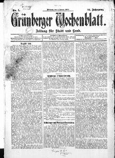 Grünberger Wochenblatt: Zeitung für Stadt und Land, No.1. ( 1. Januar 1908 )