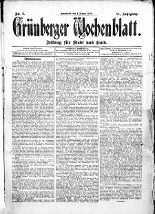 Grünberger Wochenblatt: Zeitung für Stadt und Land, No.1. ( 1. Januar 1908 )