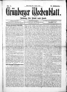 Grünberger Wochenblatt: Zeitung für Stadt und Land, No.4. ( 9. Januar 1908 )