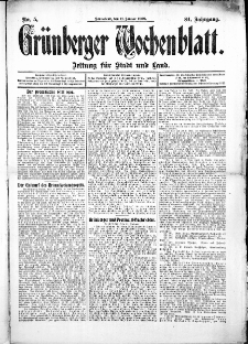 Grünberger Wochenblatt: Zeitung für Stadt und Land, No.5. ( 11. Januar 1908 )