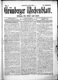 Grünberger Wochenblatt: Zeitung für Stadt und Land, No.6. ( 14. Januar 1908 )