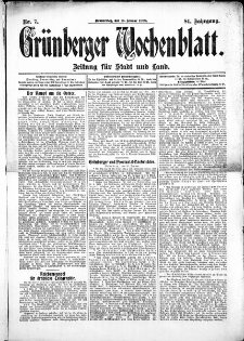 Grünberger Wochenblatt: Zeitung für Stadt und Land, No.7. ( 16. Januar 1908 )
