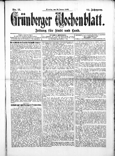 Grünberger Wochenblatt: Zeitung für Stadt und Land, No.12. ( 28. Januar 1908 )