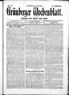 Grünberger Wochenblatt: Zeitung für Stadt und Land, No.13. ( 30. Januar 1908 )