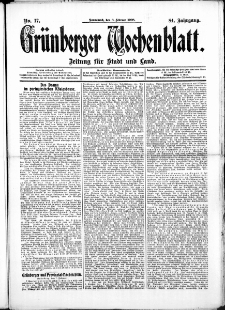 Grünberger Wochenblatt: Zeitung für Stadt und Land, No.17. ( 8. Februar 1908 )