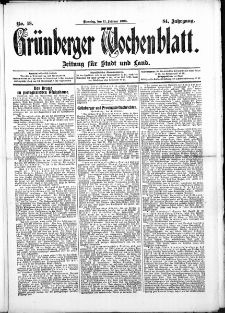 Grünberger Wochenblatt: Zeitung für Stadt und Land, No.18. ( 11. Februar 1908 )