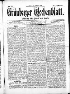 Grünberger Wochenblatt: Zeitung für Stadt und Land, No.21. ( 18. Februar 1908 )